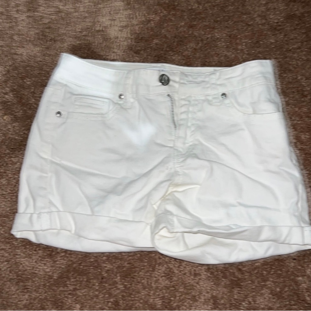 White mid rise jean shorts